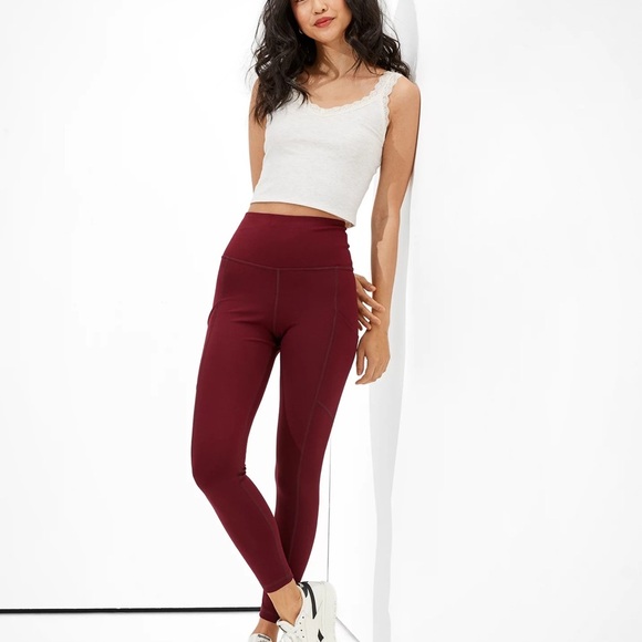 AE Highest Rise Burgundy Leggings Medium NWT - Picture 1 of 10